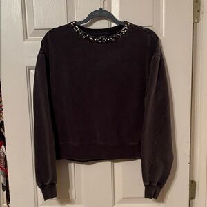Embellished Black Crew Neck Sweatshirt